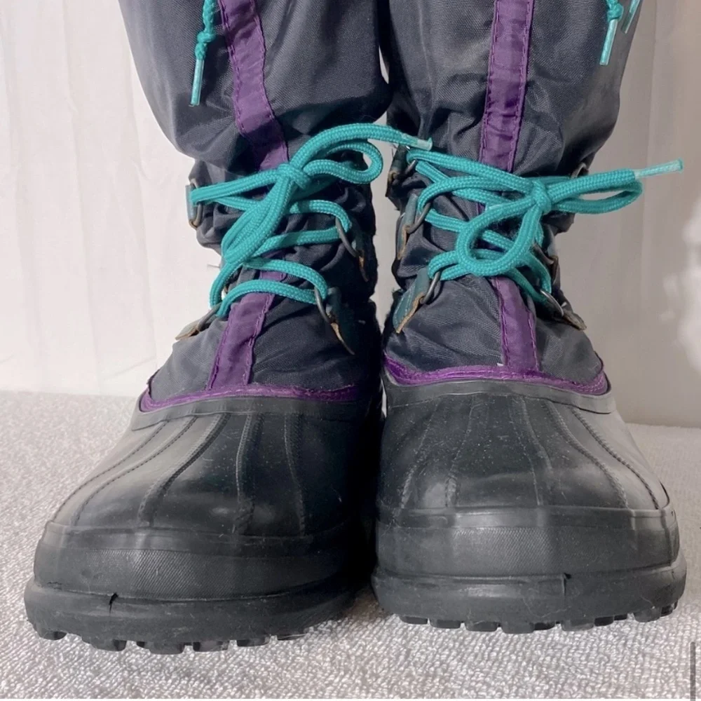 Vintage 90s Sorel Black Purple Teal Freestyle Sport Winter Snow Boots 11 - Picture 14 of 16